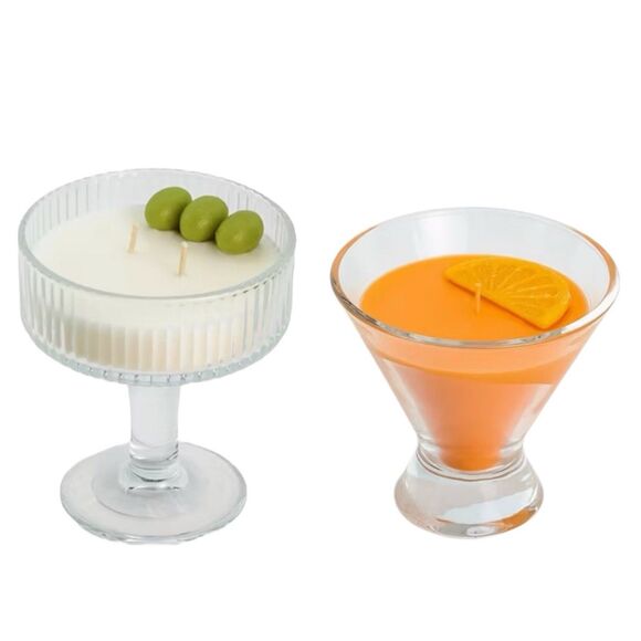Set Of 2 - Cocktail Martini Glass Scented Candles - Bullseye's Playground - Picture 1 of 11